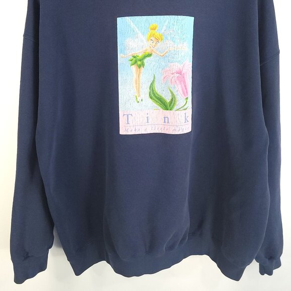 Tinker Bell Tink Graphic Sweatshirt Women's XXL Navy Disney Store Distressed USA - Picture 2 of 12